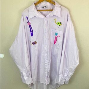 Las Olas Pin Stripe Button Up Cat Shirt 2X